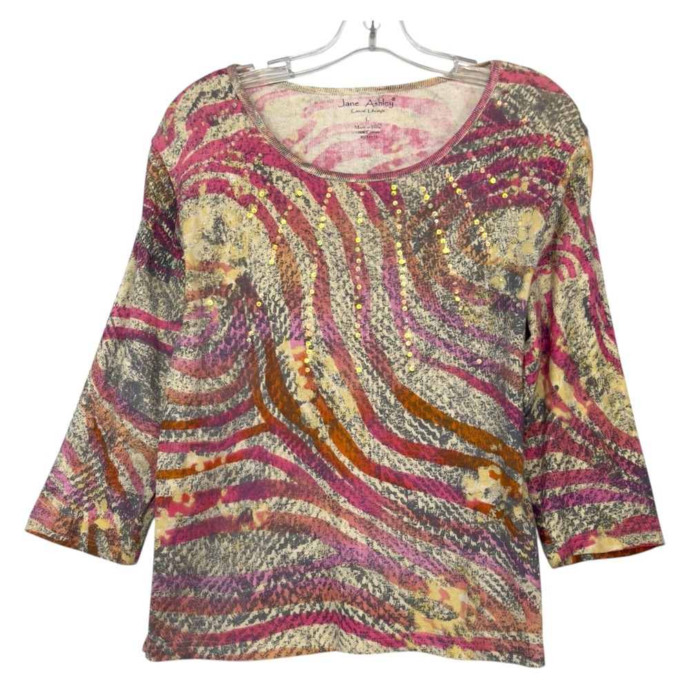 Y2K Abstract Swirl Embellished Boho Knit Top Jane Ashley L